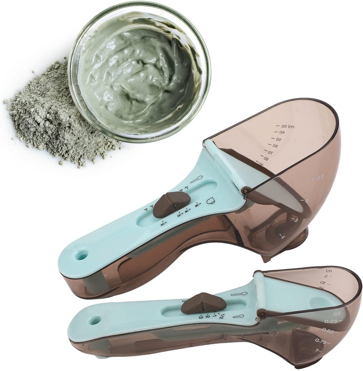 Adjustable 2-Piece Measuring Spoon Set with Scale Plastic Kitchen Tool for Coffee Milk Mask Powder Measurement