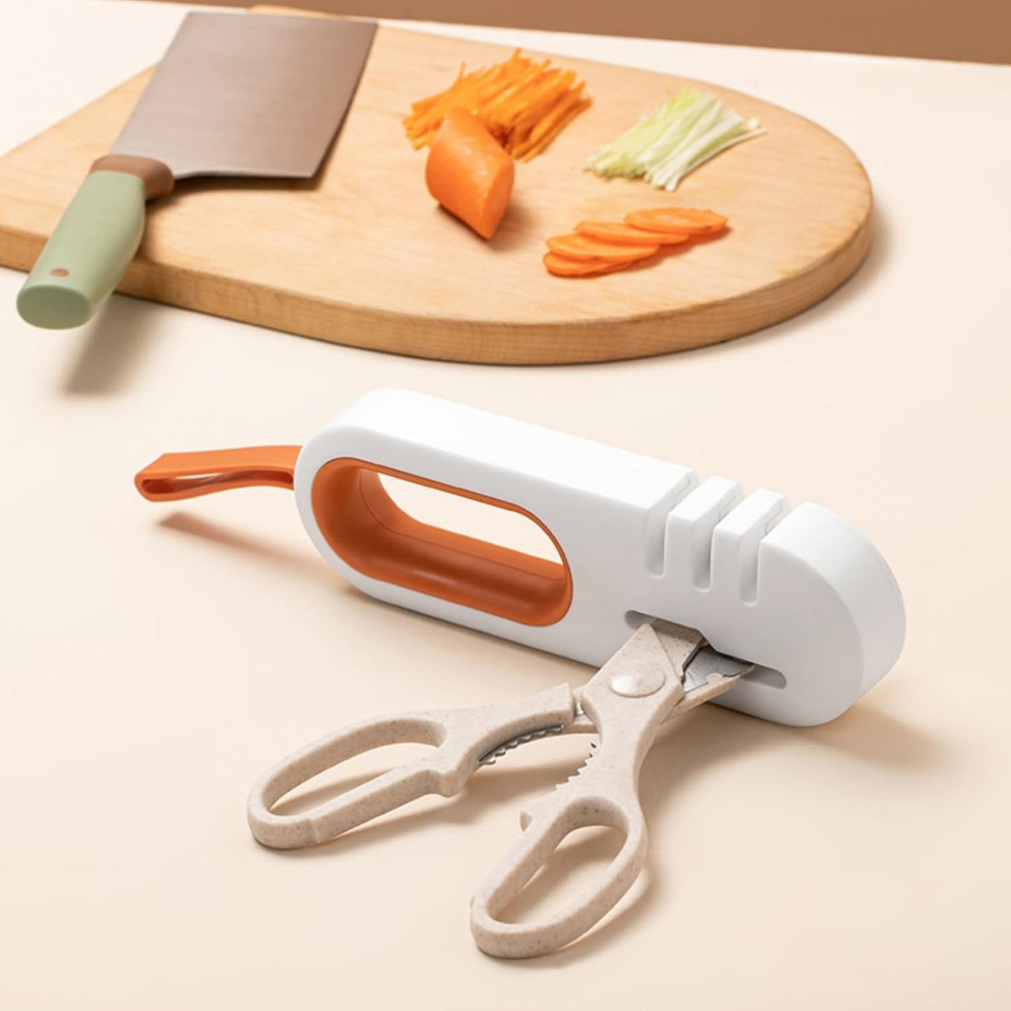 4-in-1 Kitchen Sharpener White Grey for Fruit Knives Steel Knives and Scissors