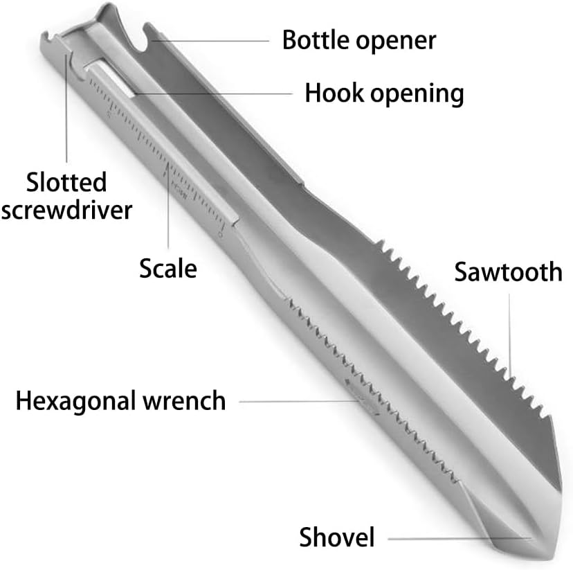 6-in-1 Mini Titanium Multitool Shovel Silver Camping Hiking Outdoor Portable Tool