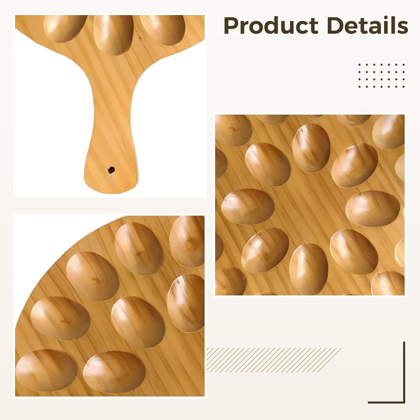 Round Wooden Serving Tray with Handle 24 Holes for Storing Deviled Eggs Sustainable Wood Design