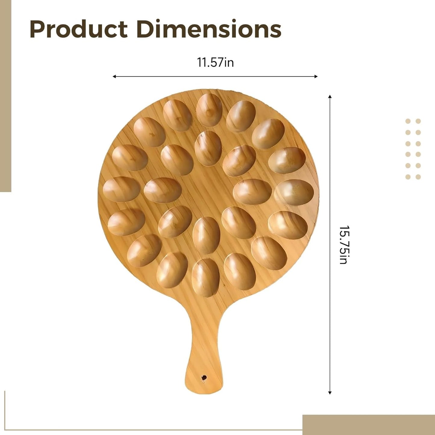 Round Wooden Serving Tray with Handle 24 Holes for Storing Deviled Eggs Sustainable Wood Design