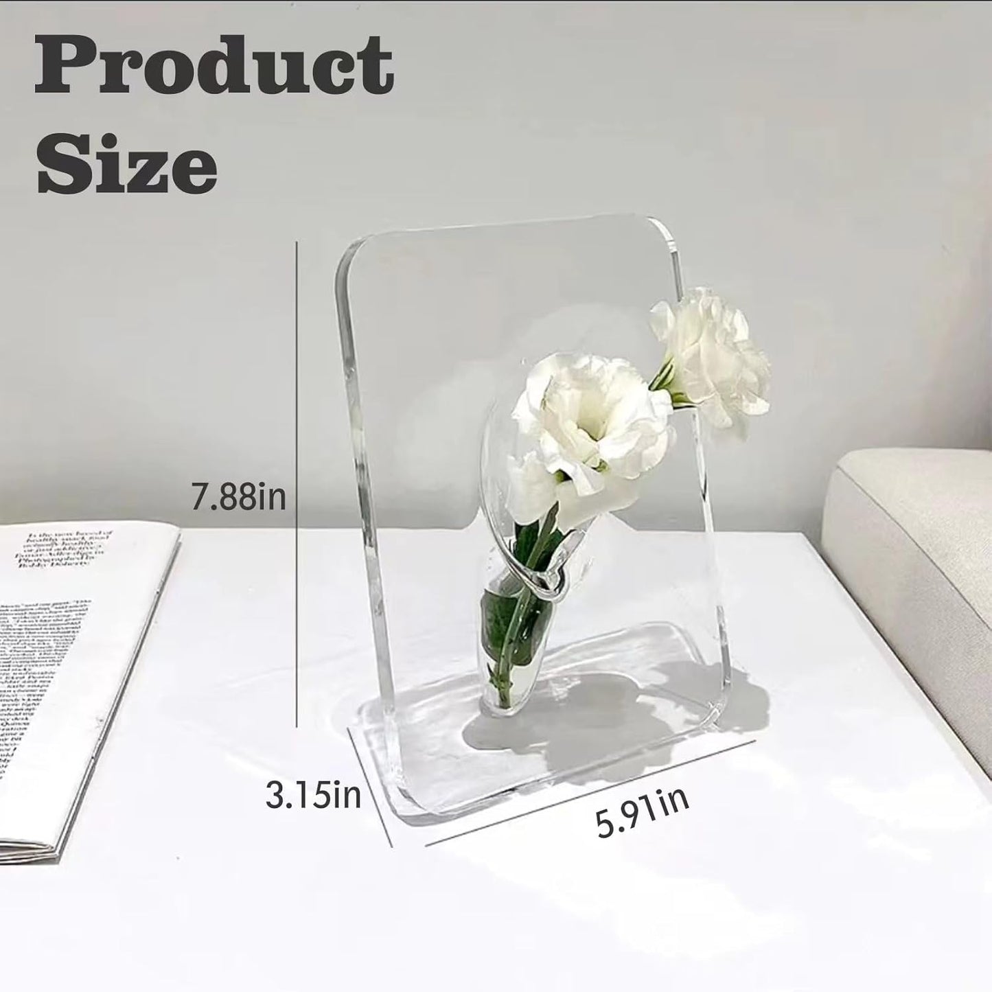 Clear Acrylic Photo Frame Vase - Modern Style Decorative Vase for Office Bookshelf Bedroom Living Room - Unique Home Decor Piece
