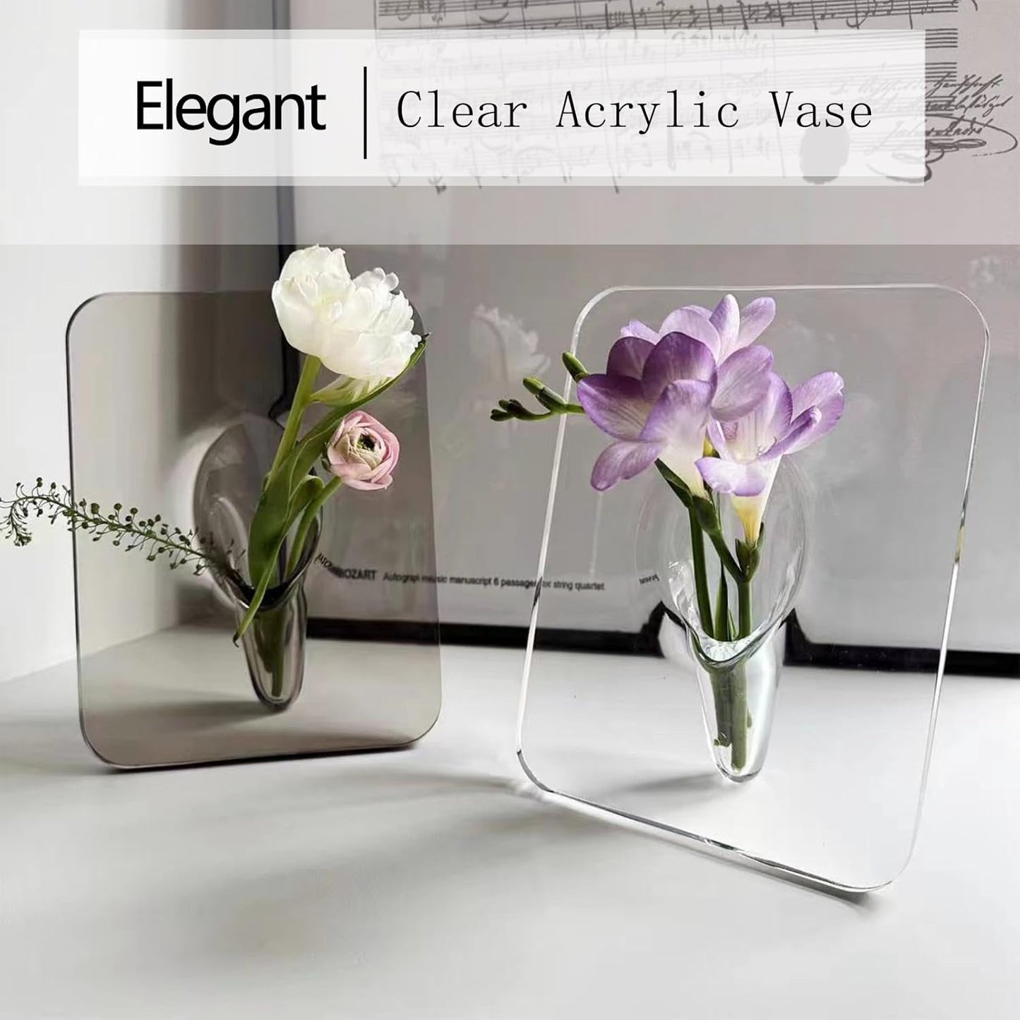 Clear Acrylic Photo Frame Vase - Modern Style Decorative Vase for Office Bookshelf Bedroom Living Room - Unique Home Decor Piece