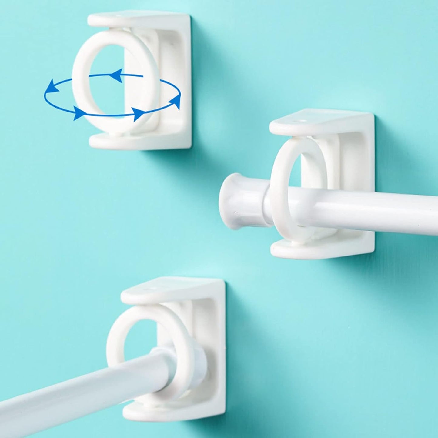 4 Pack White Curtain Rod Brackets with Rotating Function Support Shower Rod Tension Mounting for Home or Hotel
