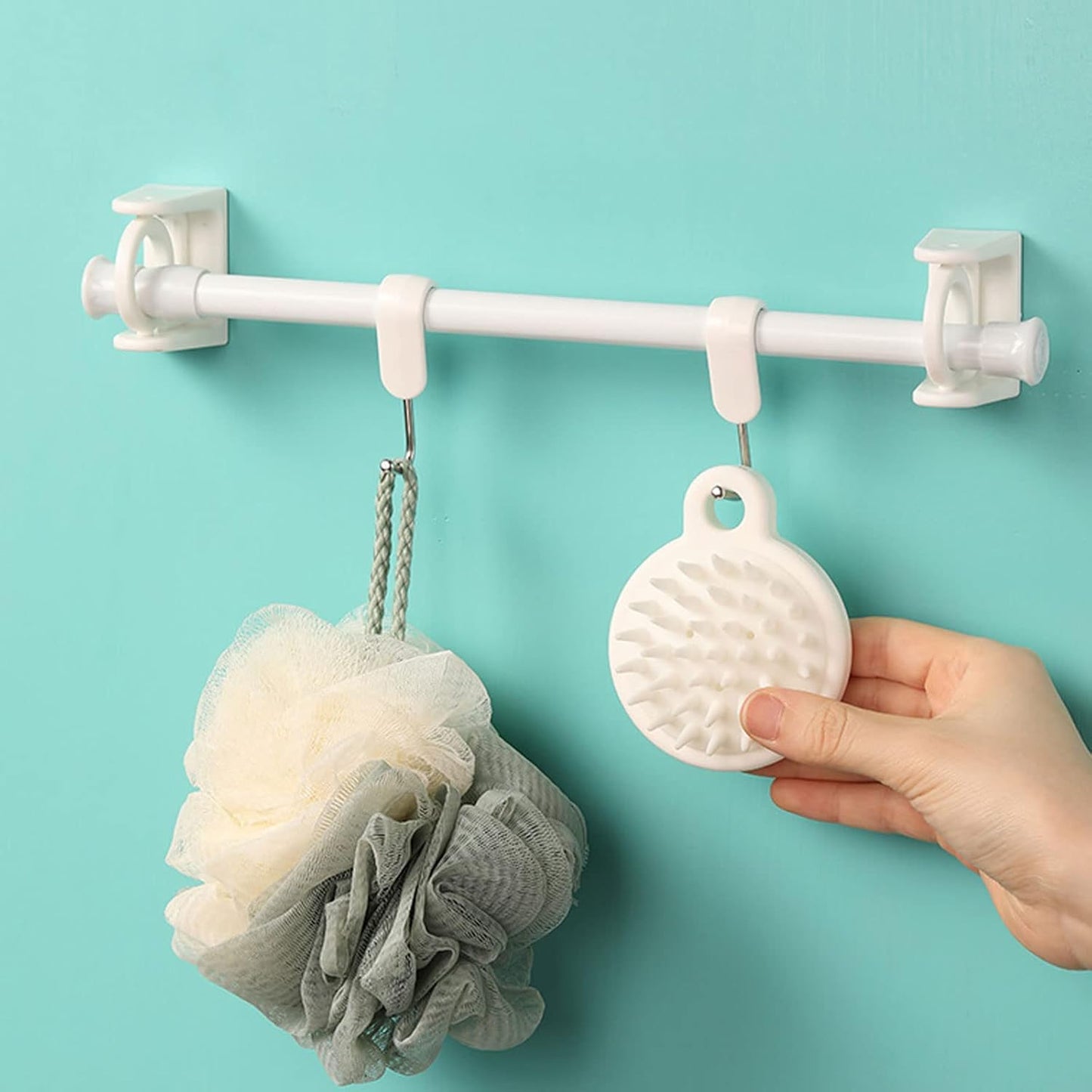4 Pack White Curtain Rod Brackets with Rotating Function Support Shower Rod Tension Mounting for Home or Hotel