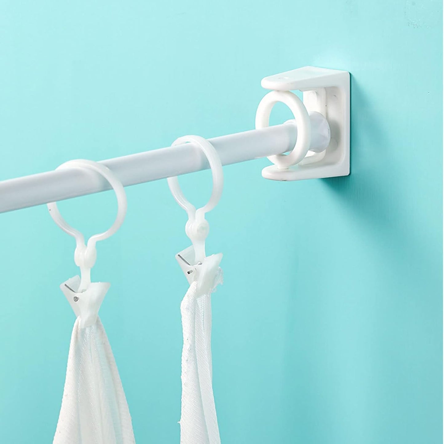 4 Pack White Curtain Rod Brackets with Rotating Function Support Shower Rod Tension Mounting for Home or Hotel