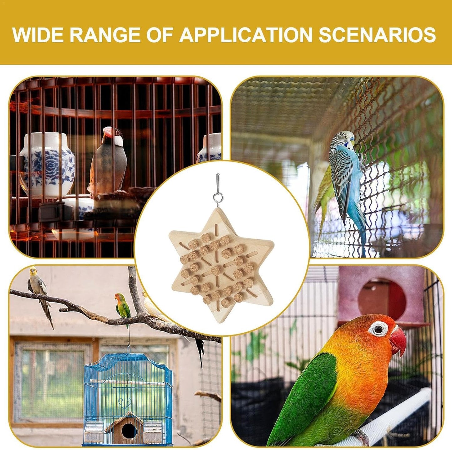 Portable Bird Cage Toy Parrot Chew Plug - Natural Cork Wooden Toy with Tiger Skin Texture for African Grey Timneh Congo Parrots