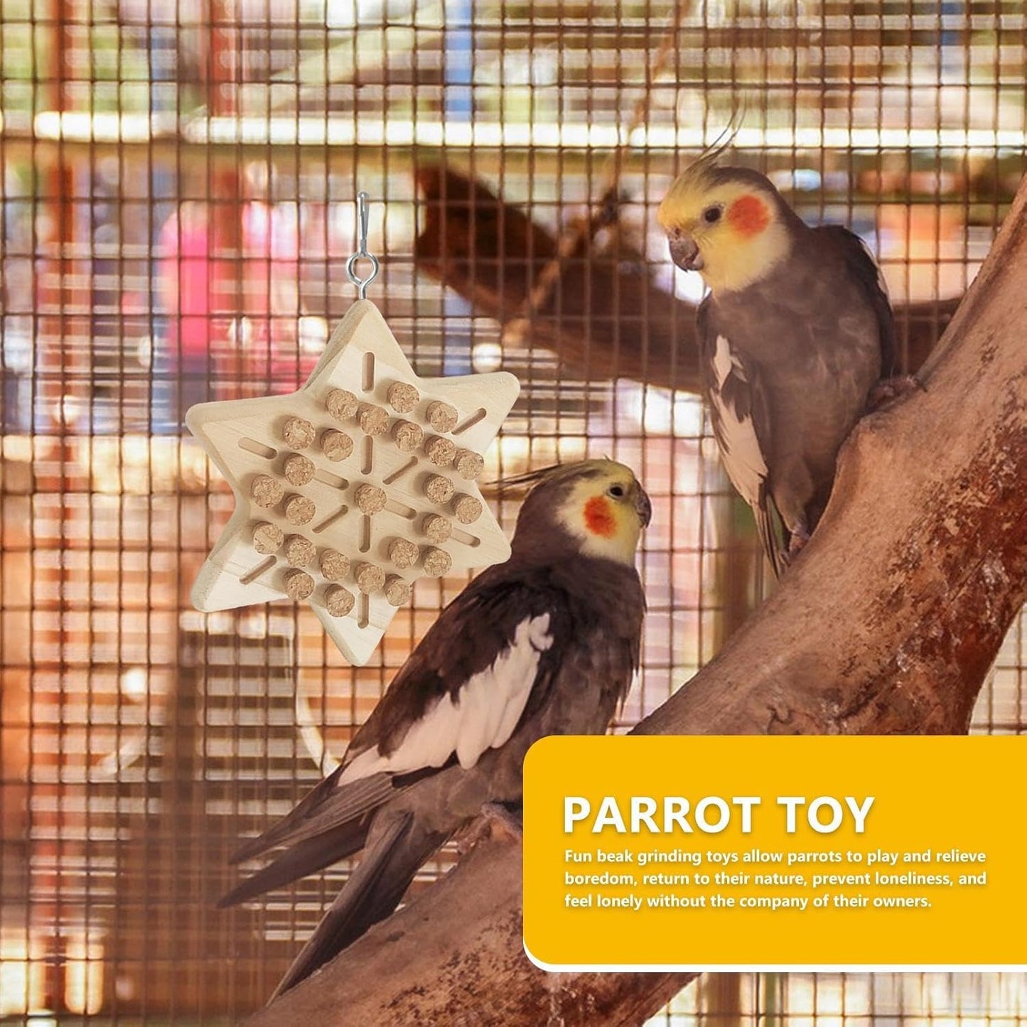 Portable Bird Cage Toy Parrot Chew Plug - Natural Cork Wooden Toy with Tiger Skin Texture for African Grey Timneh Congo Parrots
