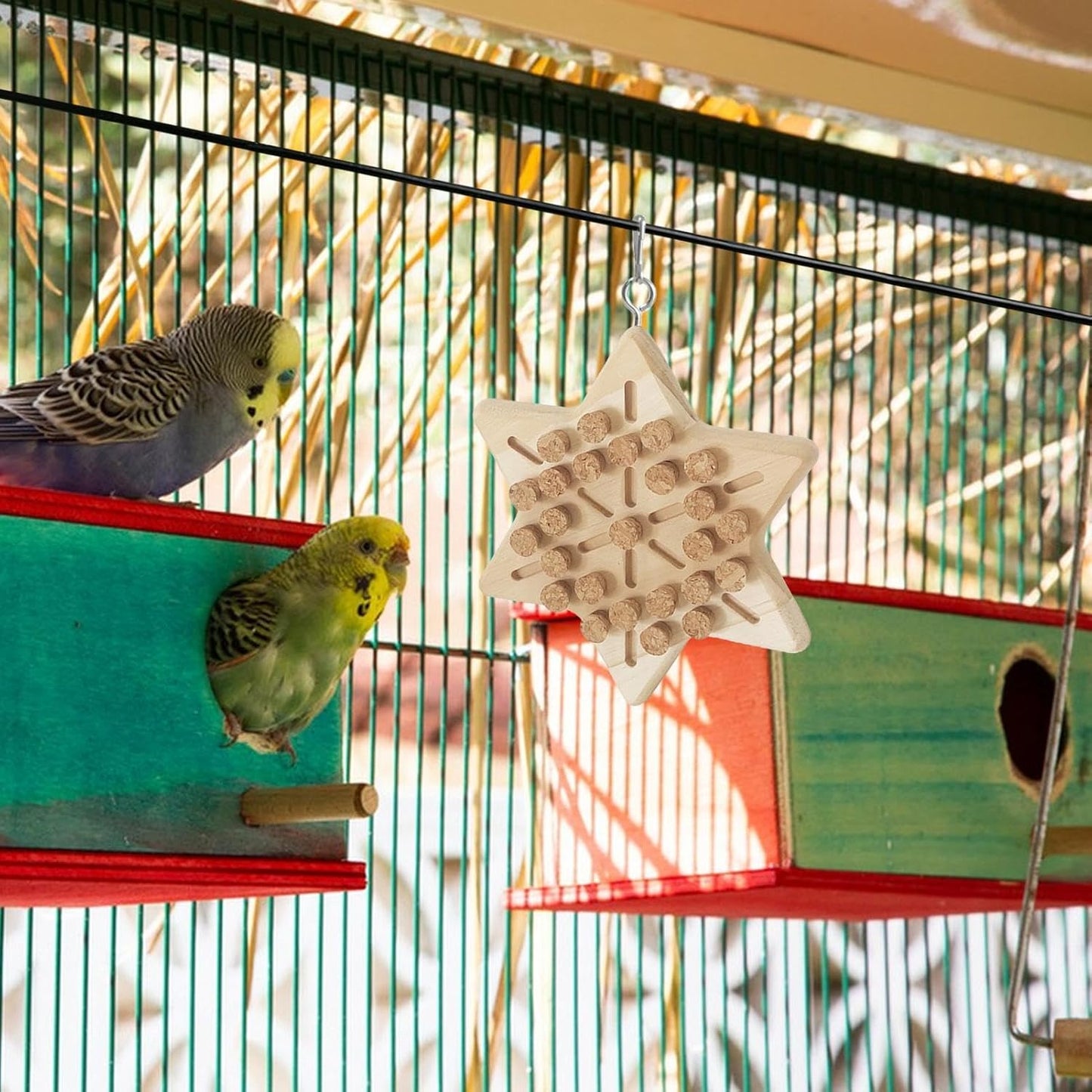 Portable Bird Cage Toy Parrot Chew Plug - Natural Cork Wooden Toy with Tiger Skin Texture for African Grey Timneh Congo Parrots