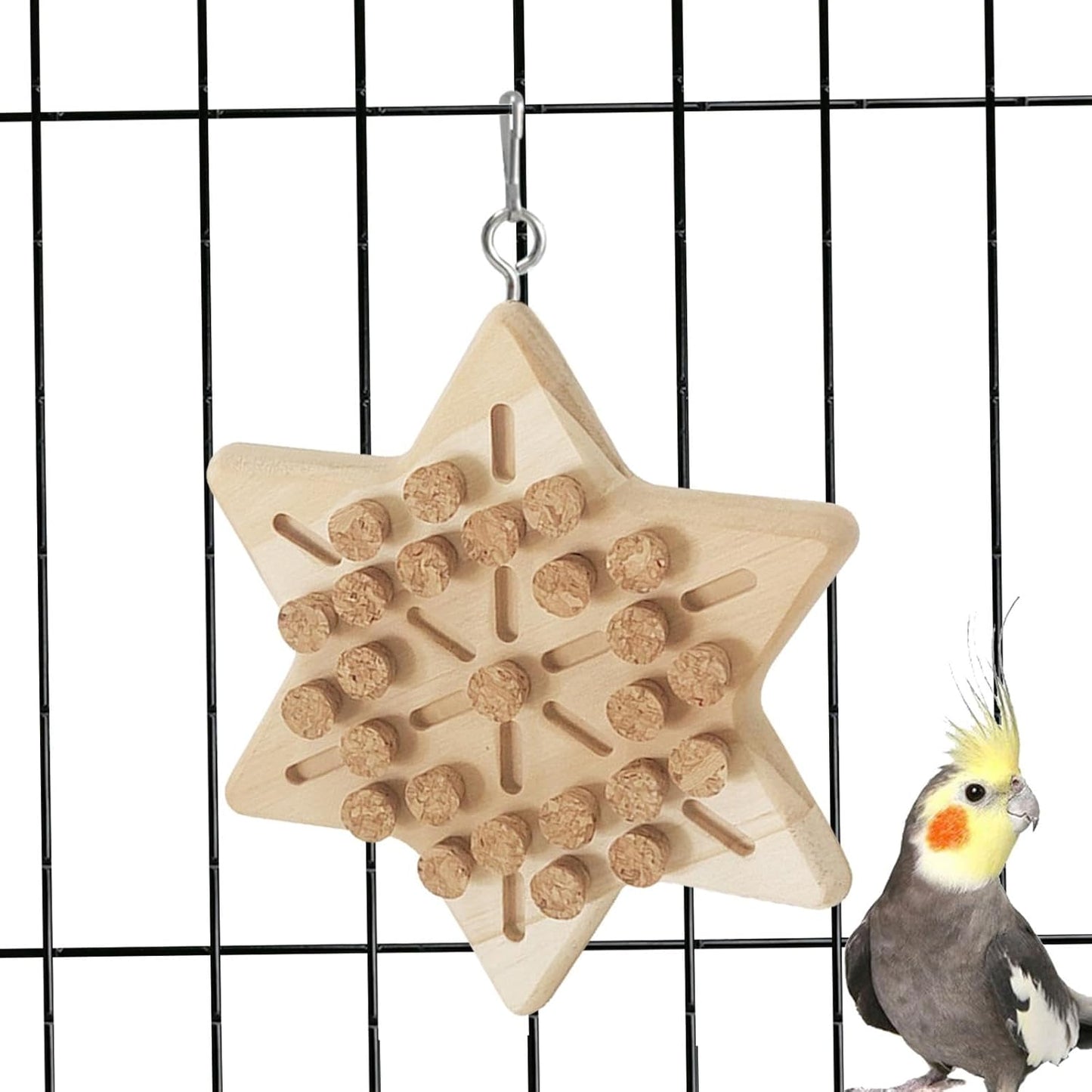 Portable Bird Cage Toy Parrot Chew Plug - Natural Cork Wooden Toy with Tiger Skin Texture for African Grey Timneh Congo Parrots