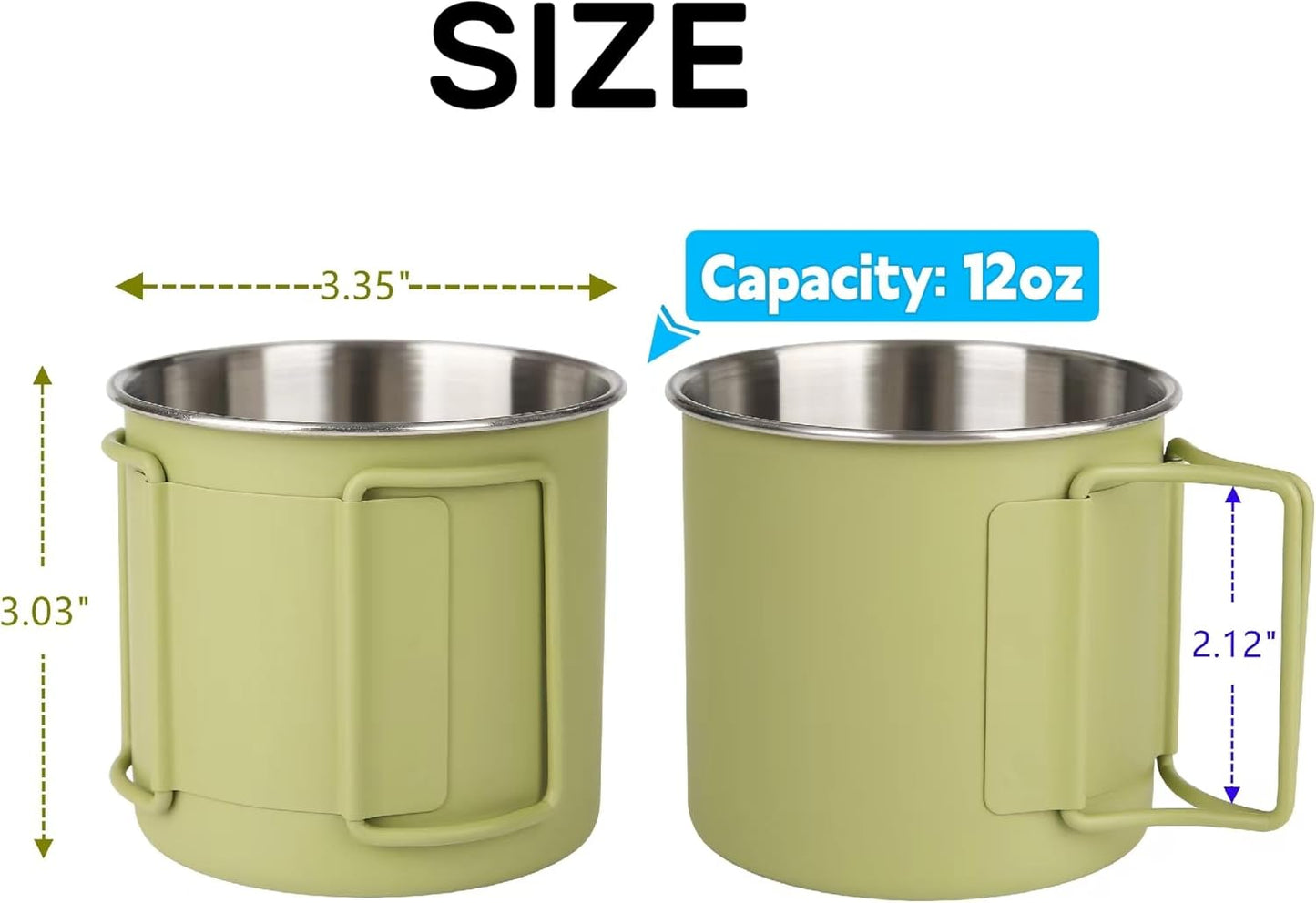 2 Pack Foldable Handle Stainless Steel Camping Mugs 12 oz Portable for Outdoor Picnic Hiking Backpacking Travel Coffee Mug Set