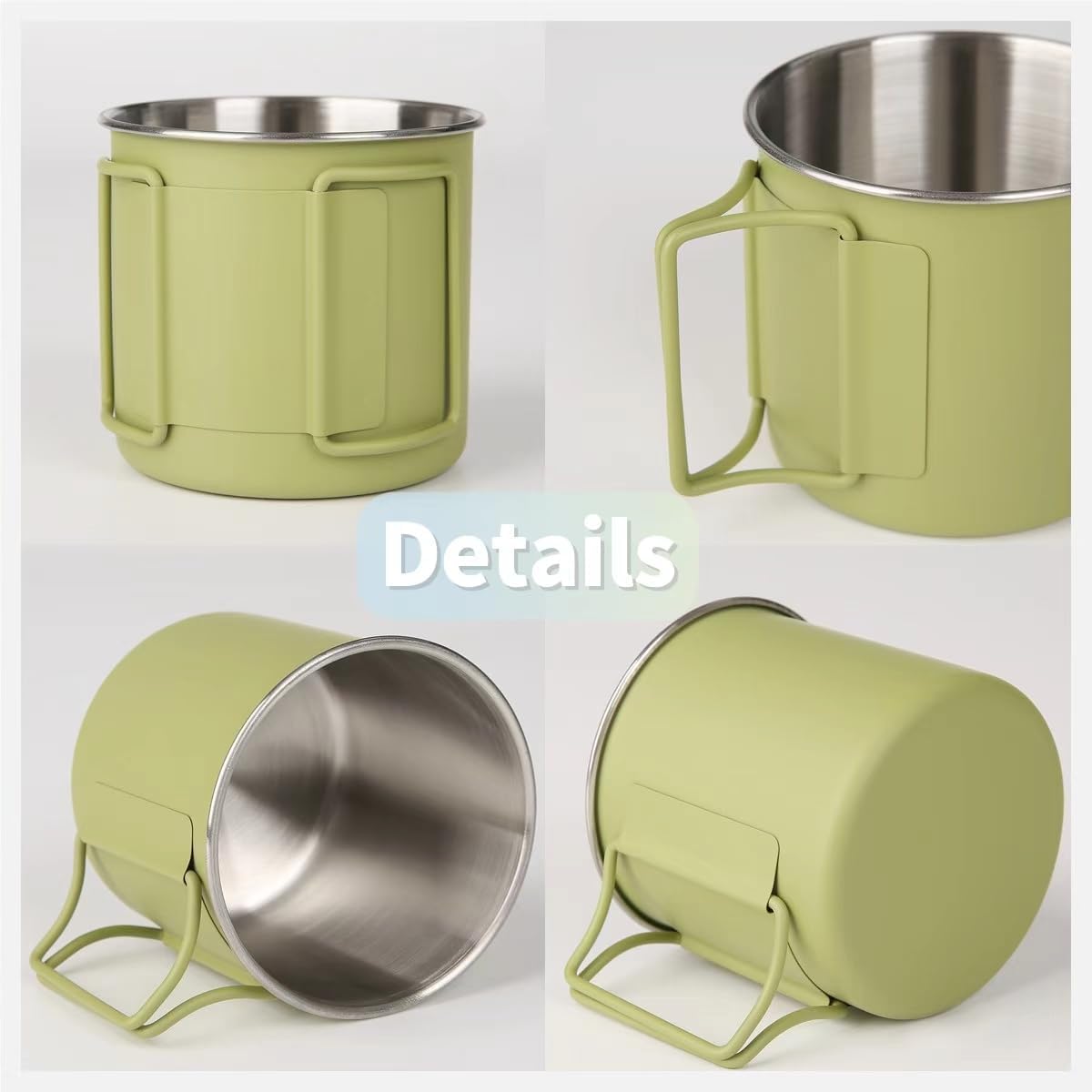 2 Pack Foldable Handle Stainless Steel Camping Mugs 12 oz Portable for Outdoor Picnic Hiking Backpacking Travel Coffee Mug Set