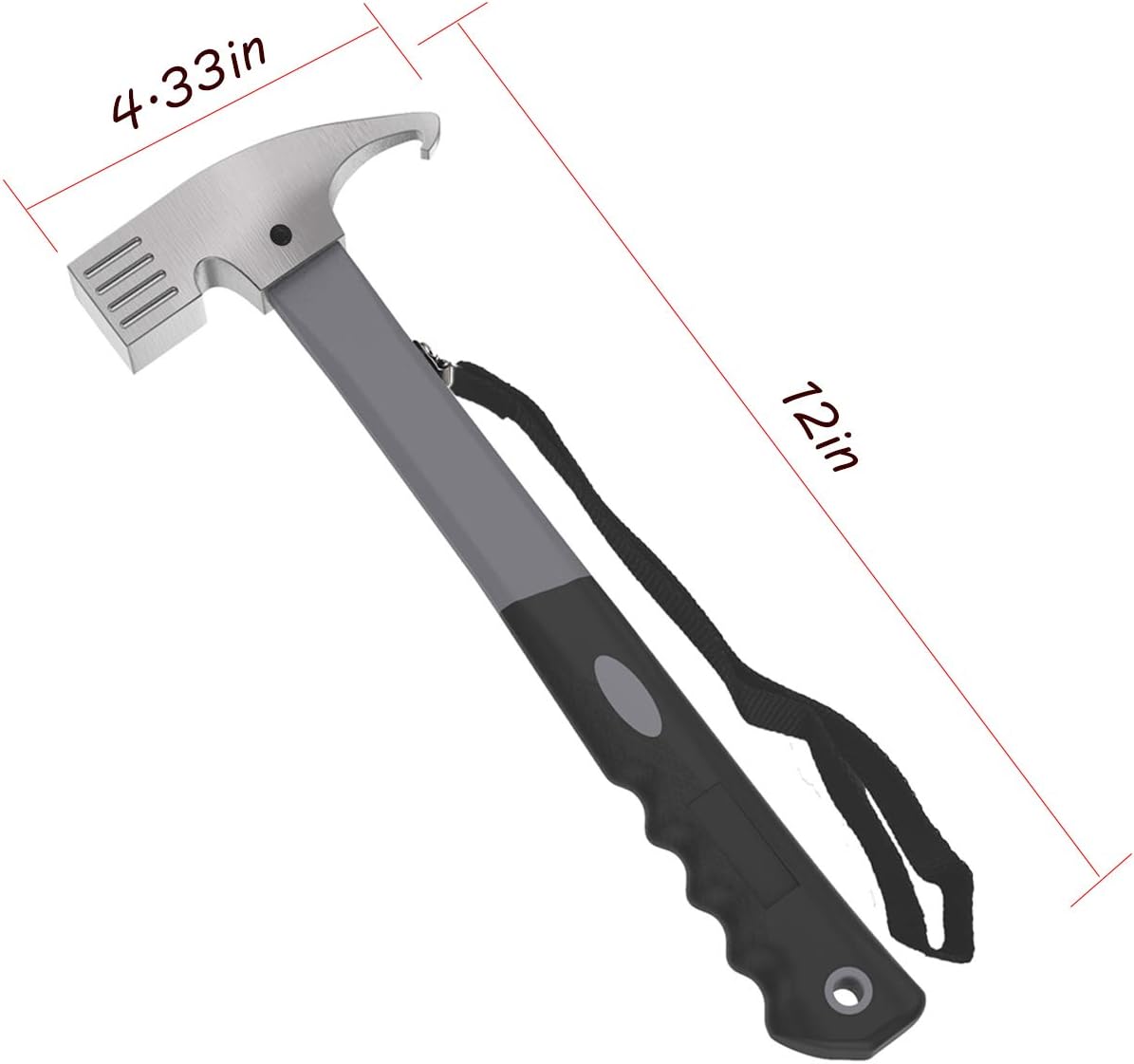 30cm Camping Hammer with Carrying Cord Tent Hammer Fish Scaler & Rubber Grip Stainless Steel Camping Tool