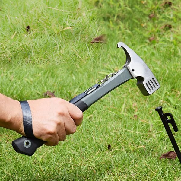 30cm Camping Hammer with Carrying Cord Tent Hammer Fish Scaler & Rubber Grip Stainless Steel Camping Tool