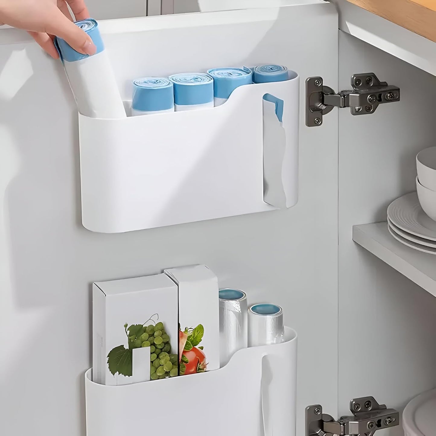 Multifunctional Wall-Mounted Storage Rack Set No Drilling Required Trash Bag Holder Bathroom Dispenser
