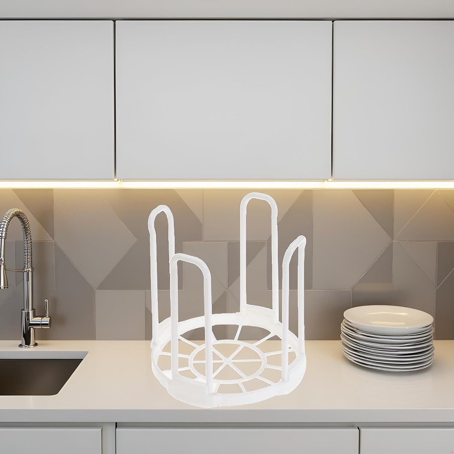 White Plastic Dish Drainer Rack for Kitchen Storage and Drying Tableware