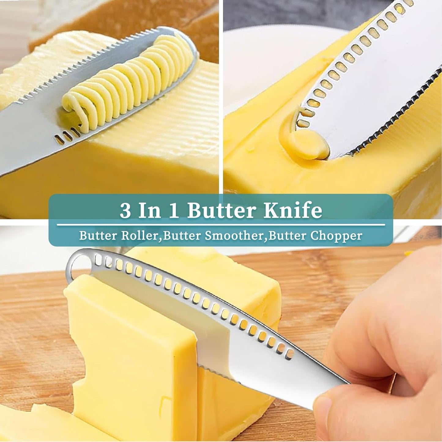 2 Pack 3-in-1 Stainless Steel Butter Spreader with Holes Cold Butter Knife Suitable for Cheese Peanuts