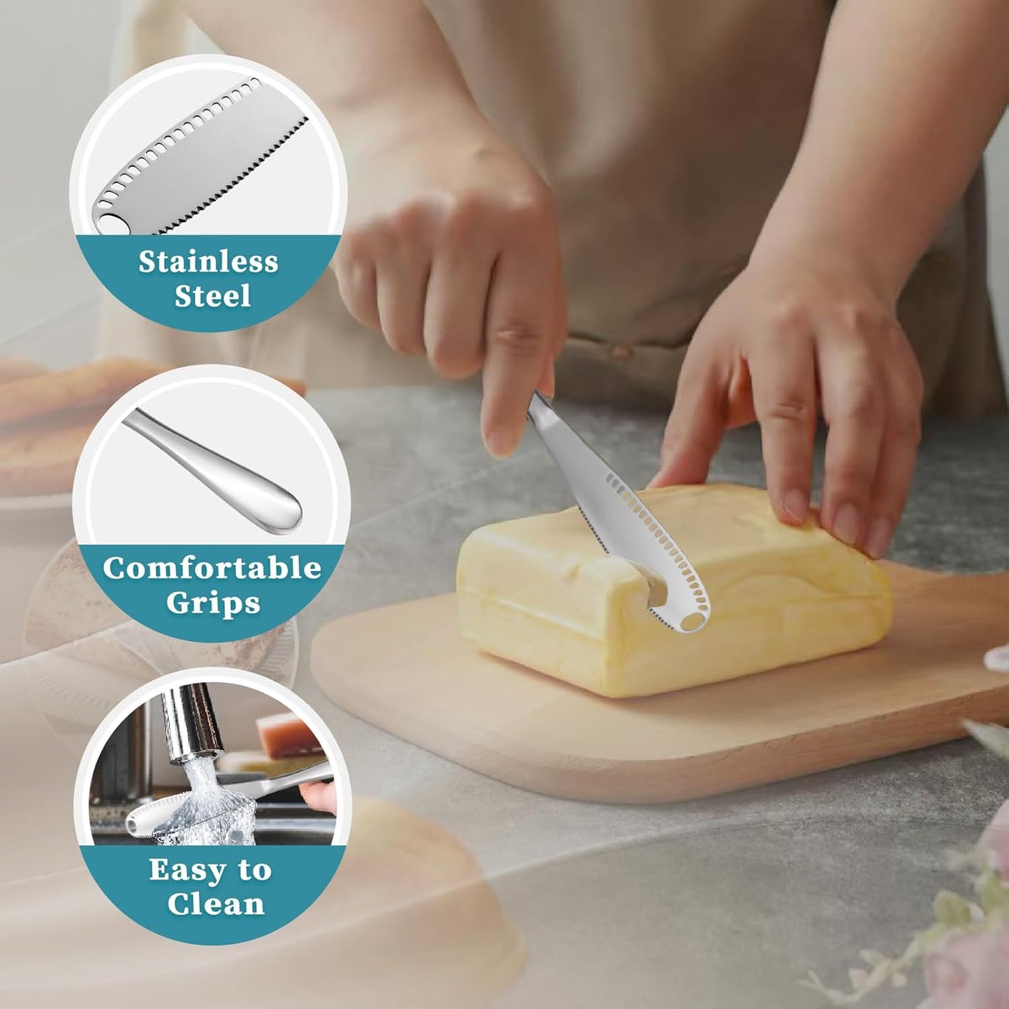 2 Pack 3-in-1 Stainless Steel Butter Spreader with Holes Cold Butter Knife Suitable for Cheese Peanuts