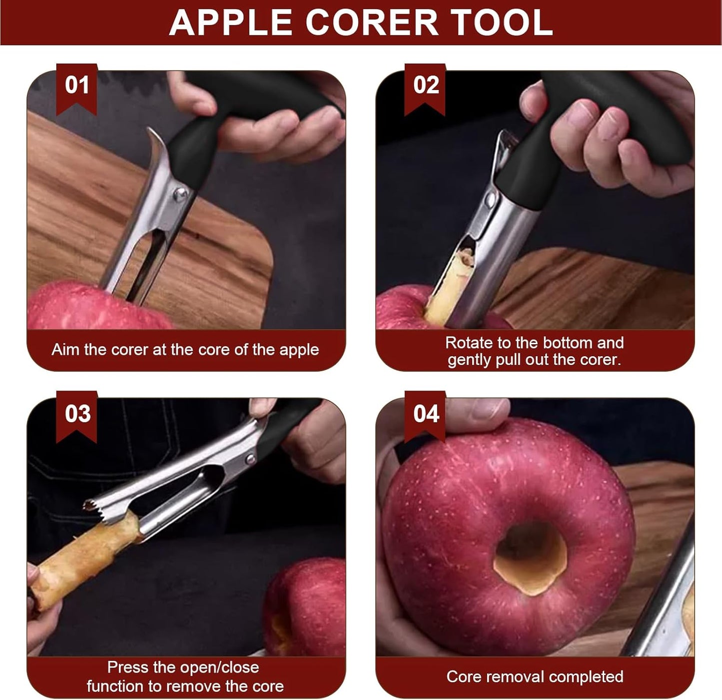 1 Piece Black Stainless Steel Fruit and Vegetable Corer Easy to Press Quick Core Removal Anti-Slip Handle Dishwasher Safe