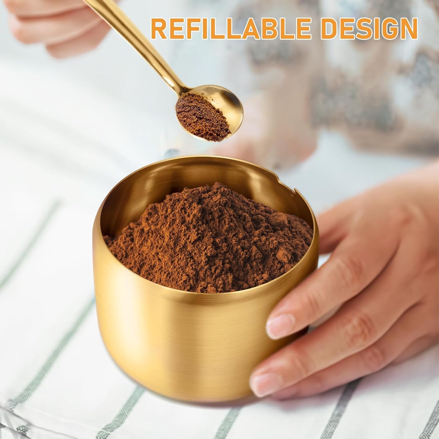 Gold Sugar Bowls with Glass Lids and Spoons 10 oz Set for Coffee Bar Kitchen Storage of Salt Candy Coffee Beans