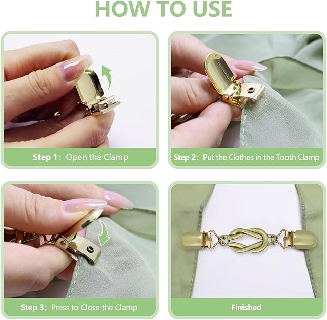 3-Pack Clothing Clips for Women & Men Waist Trouser Shirt Collar Scarf Card Holders Secure Dress Pants Waistline Adjustable Fashion Accessory