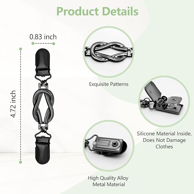 3-Pack Clothing Clips for Women & Men Waist Trouser Shirt Collar Scarf Card Holders Secure Dress Pants Waistline Adjustable Fashion Accessory