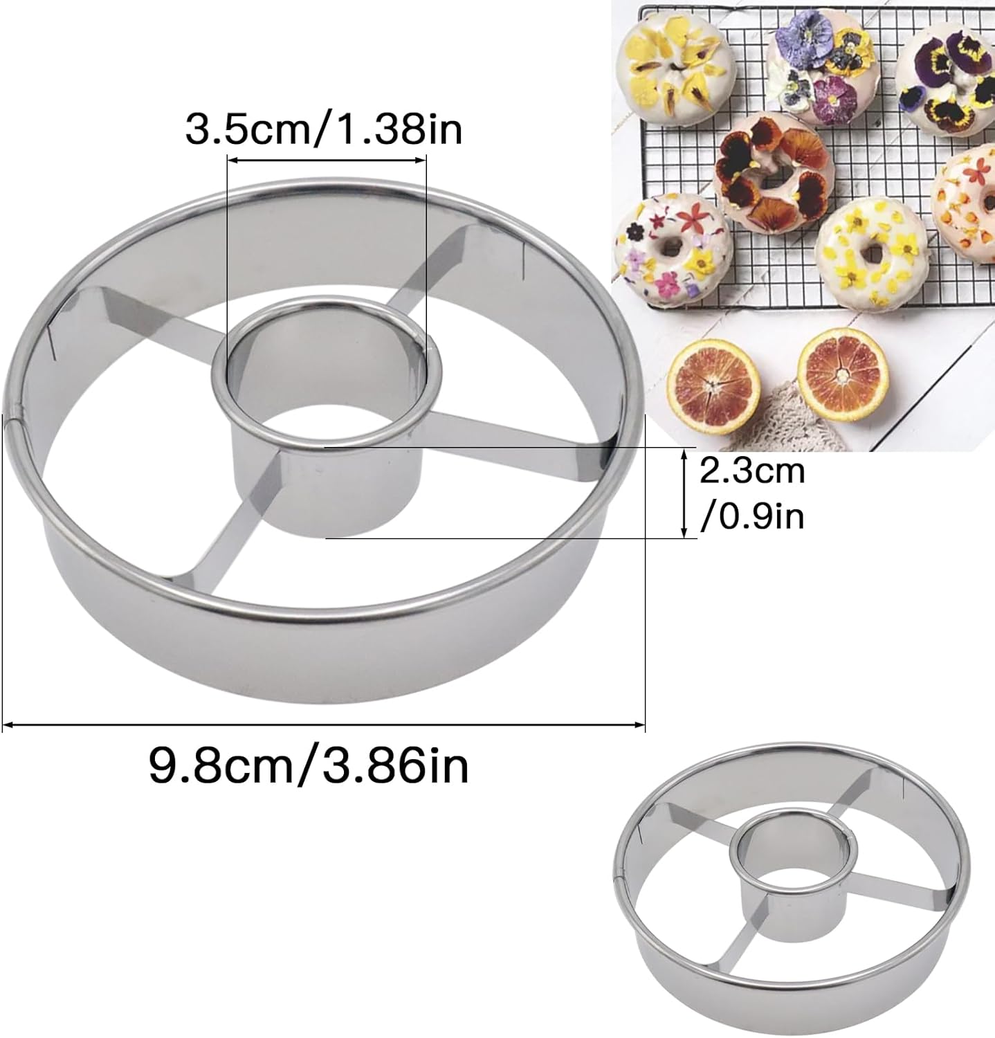2 Pack 3.86 Inch Stainless Steel Donut Molds Professional Baking Tools for Perfect Donuts Bagels Cookies and More