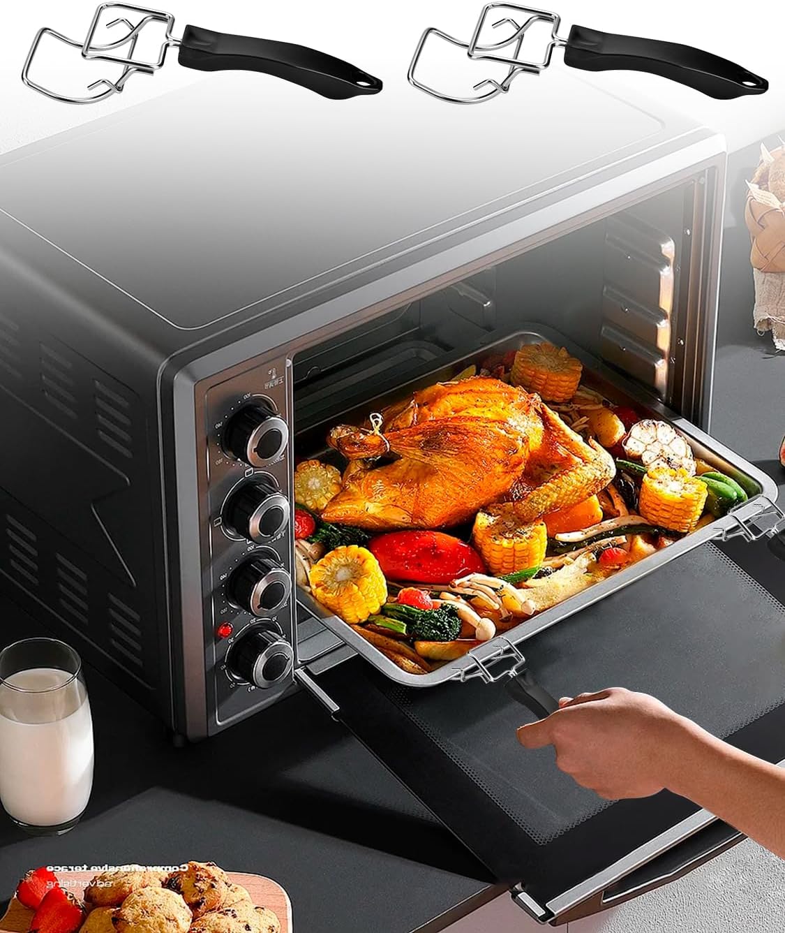 2-Piece Air Fryer Oven Baking Tray Puller Set - Oven Rack Puller Clip Handle Accessory for Air Fryers and Ovens