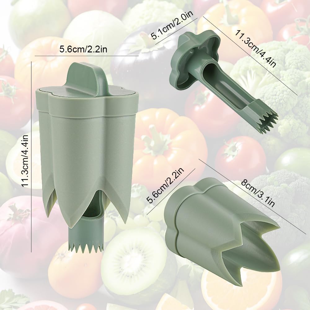 2-in-1 Green Capsicum Slicer and Seed Remover Tool - Fast Vegetable Seed Extractor Kitchen Gadget for Paprika