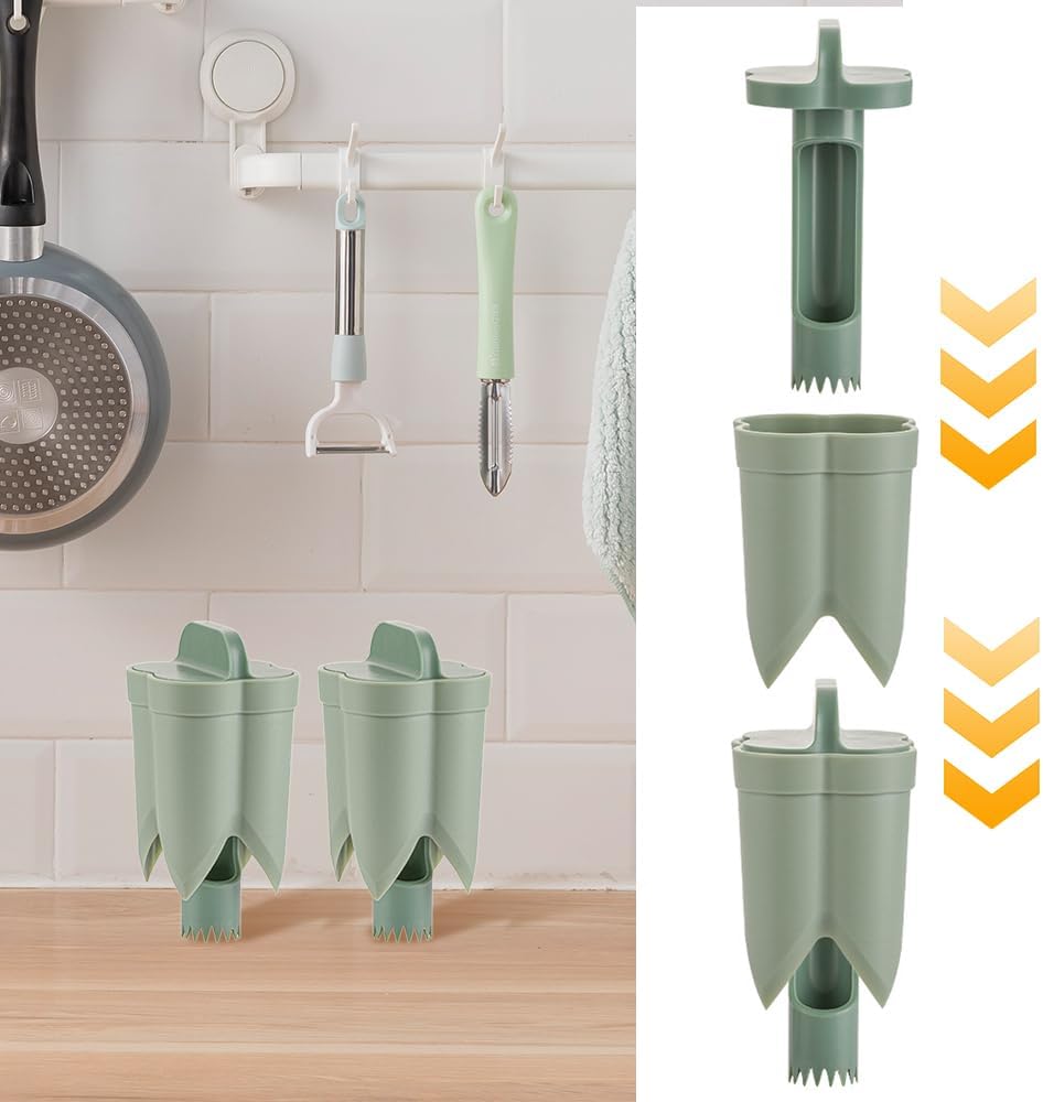 2-in-1 Green Capsicum Slicer and Seed Remover Tool - Fast Vegetable Seed Extractor Kitchen Gadget for Paprika