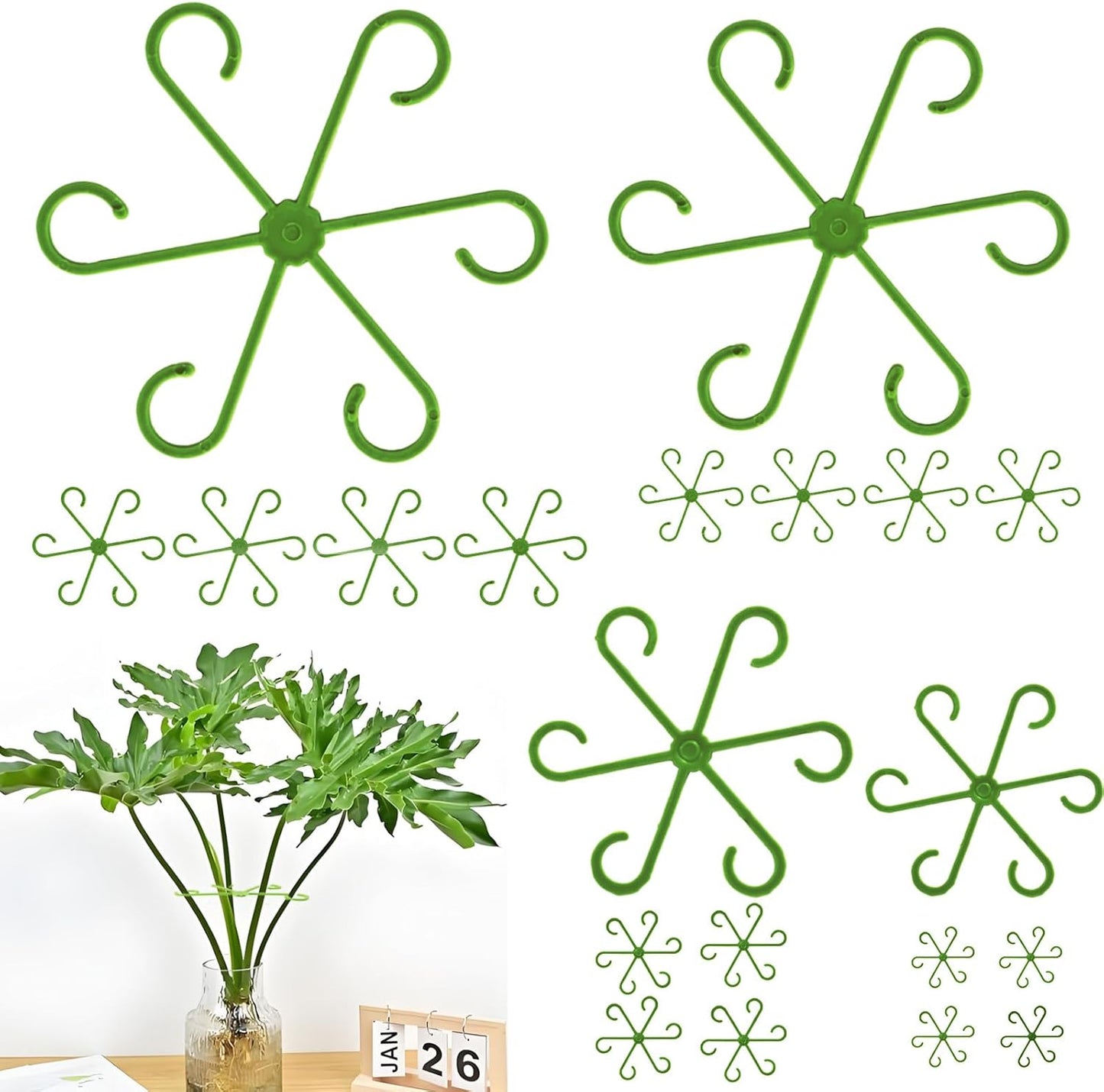 16 Pack Indoor Plant Stakes 4 Sizes 4 of Each Size Green Plant Supports for Tall Plants Monstera Plant Anchors Plant Fixing Hooks Suitable for Indoor Gardens