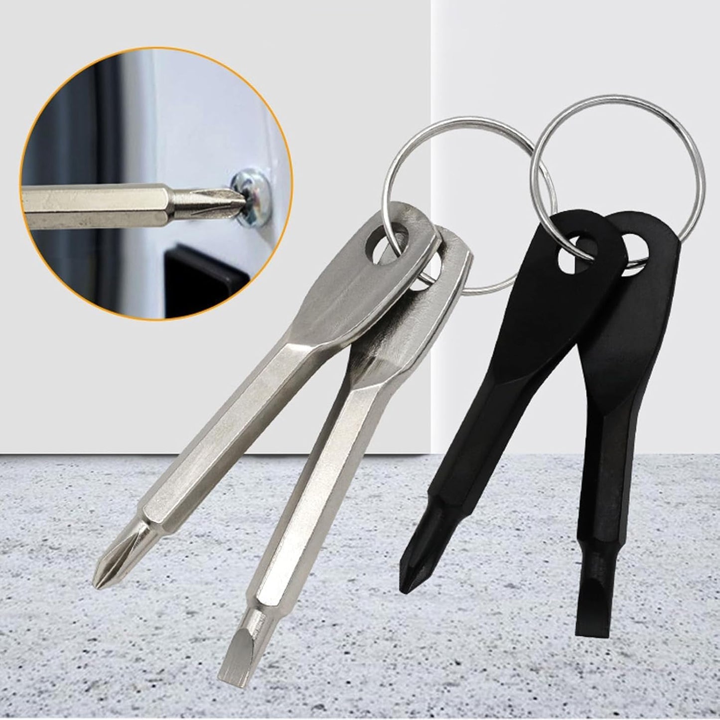 2-in-1 Keychain Screwdriver - Mini Double-Ended Flat & Cross Head - Stainless Steel - Pocket-Sized Tool - Silver