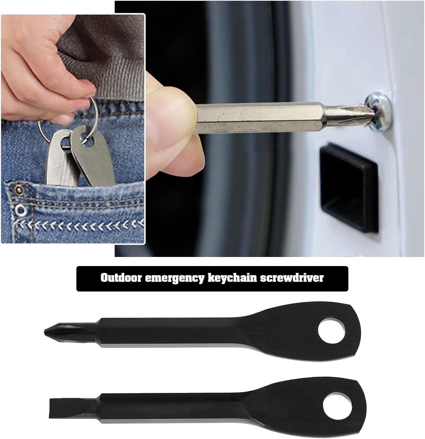 2-in-1 Keychain Screwdriver - Mini Double-Ended Flat & Cross Head - Stainless Steel - Pocket-Sized Tool - Silver