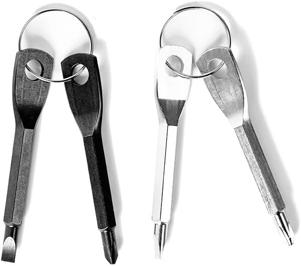 2-in-1 Keychain Screwdriver - Mini Double-Ended Flat & Cross Head - Stainless Steel - Pocket-Sized Tool - Silver