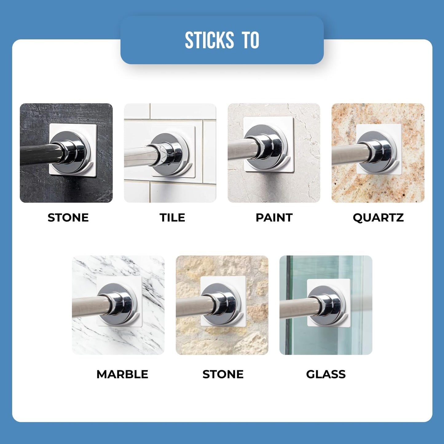 2 Pack White No Drill Shower Curtain Rod Holder Self Adhesive Wall Mounted Bracket