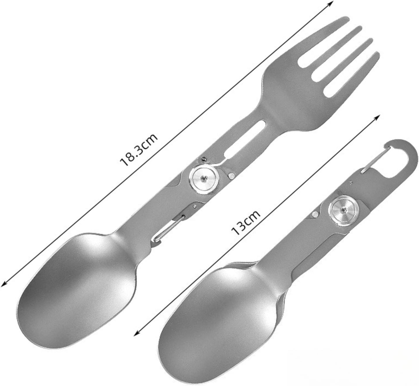 2-in-1 Folding Titanium Cutlery 13cm Silver Camping Spoon & Fork Lightweight Travel Outdoor Utensil