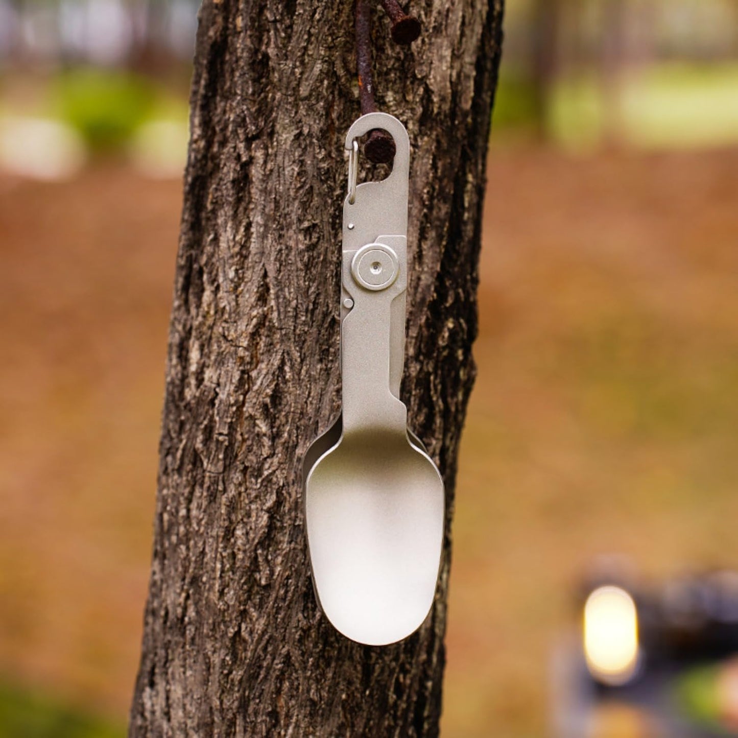 2-in-1 Folding Titanium Cutlery 13cm Silver Camping Spoon & Fork Lightweight Travel Outdoor Utensil