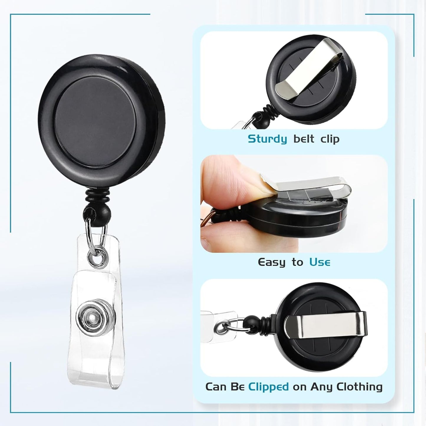 2 Pack Black Retractable ID Badge Holders with Belt Clip for Teachers Students Office Staff