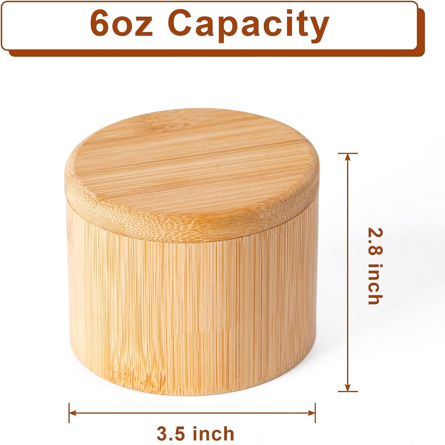 Bamboo Salt Grinder with Magnetic Rotating Lid Round Salt Container for Storing Salt Pepper Sugar and Spices 1 Piece