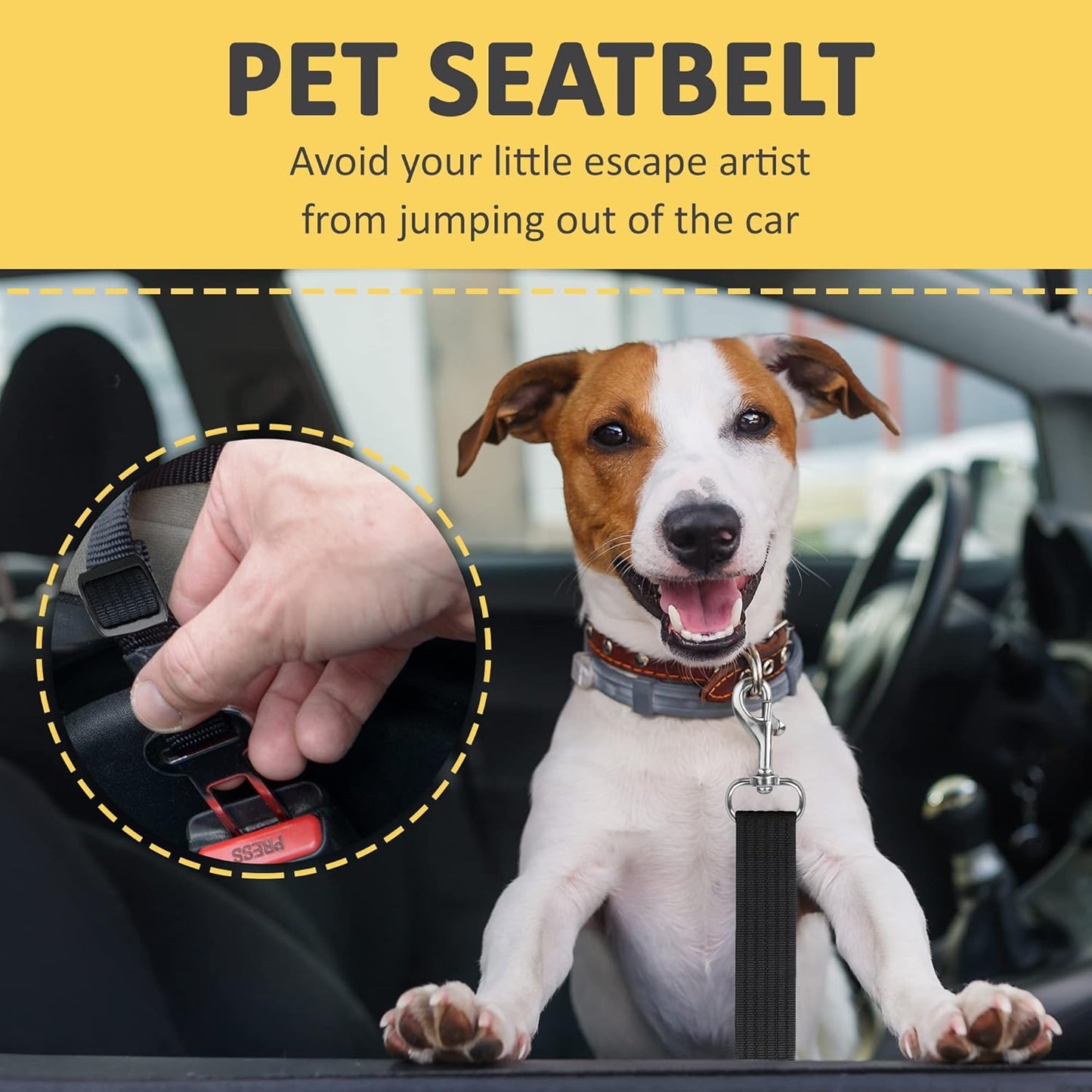 Adjustable Nylon Pet Car Harness with Extension Strap and Clip - Universal Fit for Dogs Cats and Ferrets - Travel Safety Belt for All Car Models