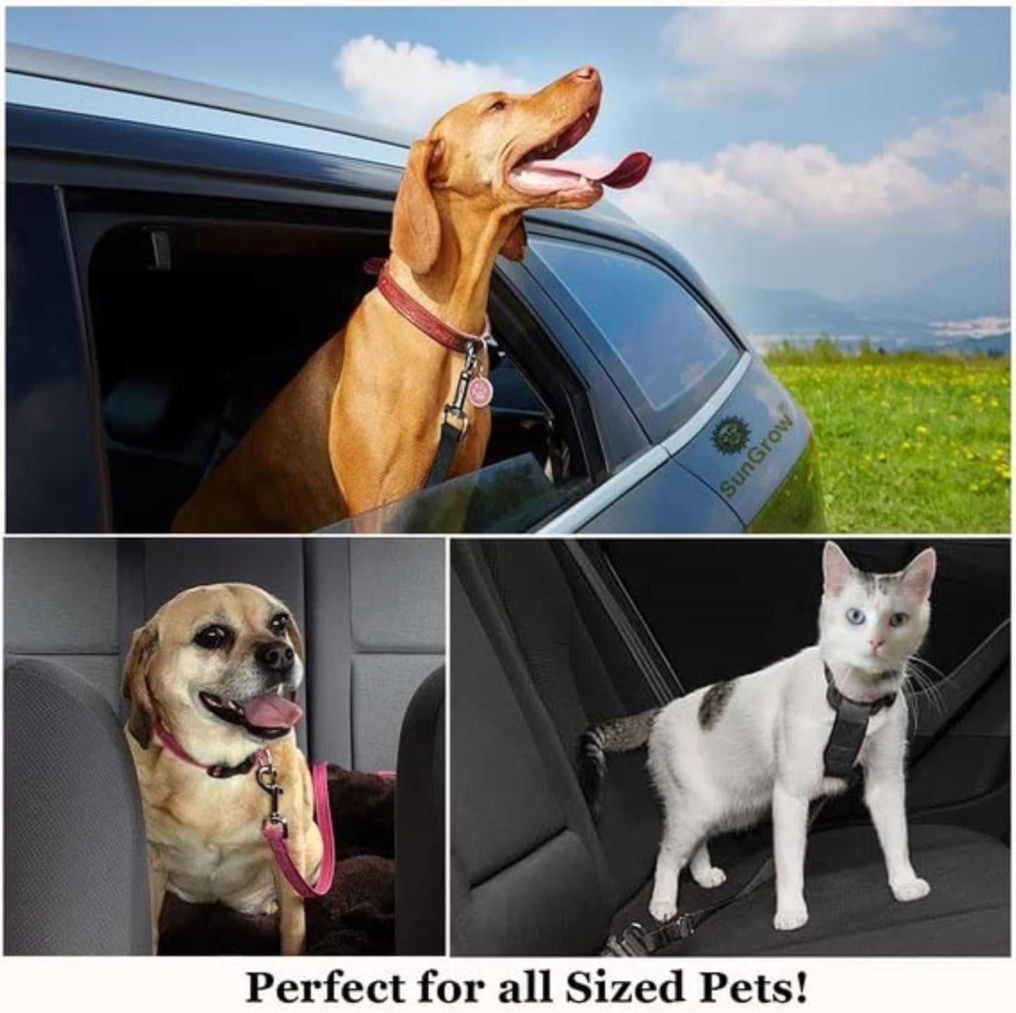 Adjustable Nylon Pet Car Harness with Extension Strap and Clip - Universal Fit for Dogs Cats and Ferrets - Travel Safety Belt for All Car Models