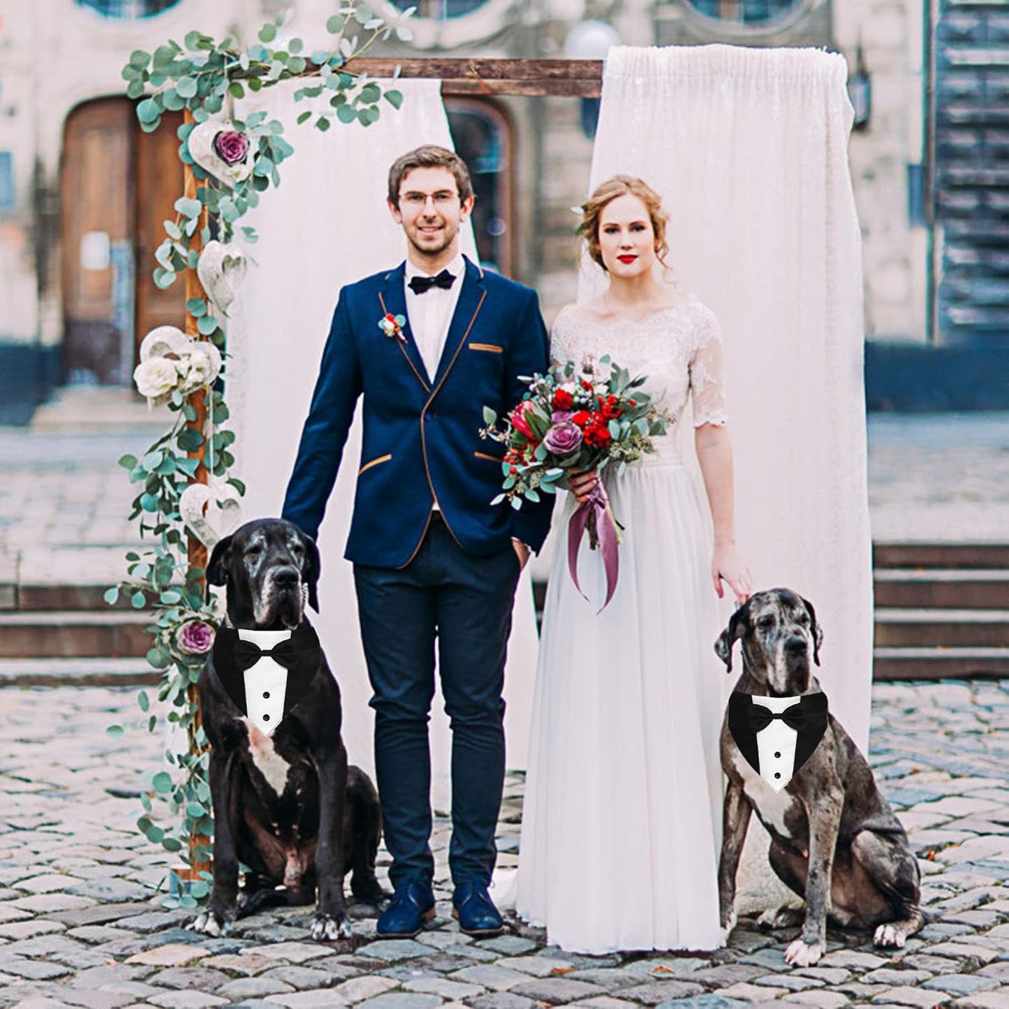 Formal Dog Smoking Set Collar Neckband Adjustable 12.5-21 Inch Black Formal Dog Dress for Wedding Engagement Birthday Fits Small Medium Large Dogs and Other Pets