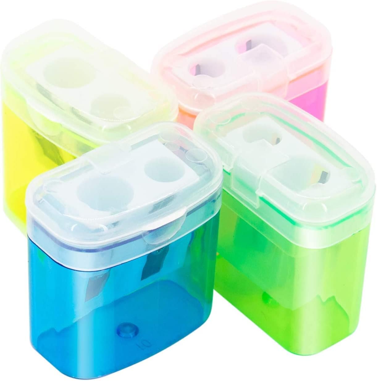 24 Pack Kids Pencil Sharpeners Small Handheld Dual Hole with Lid for Children Students
