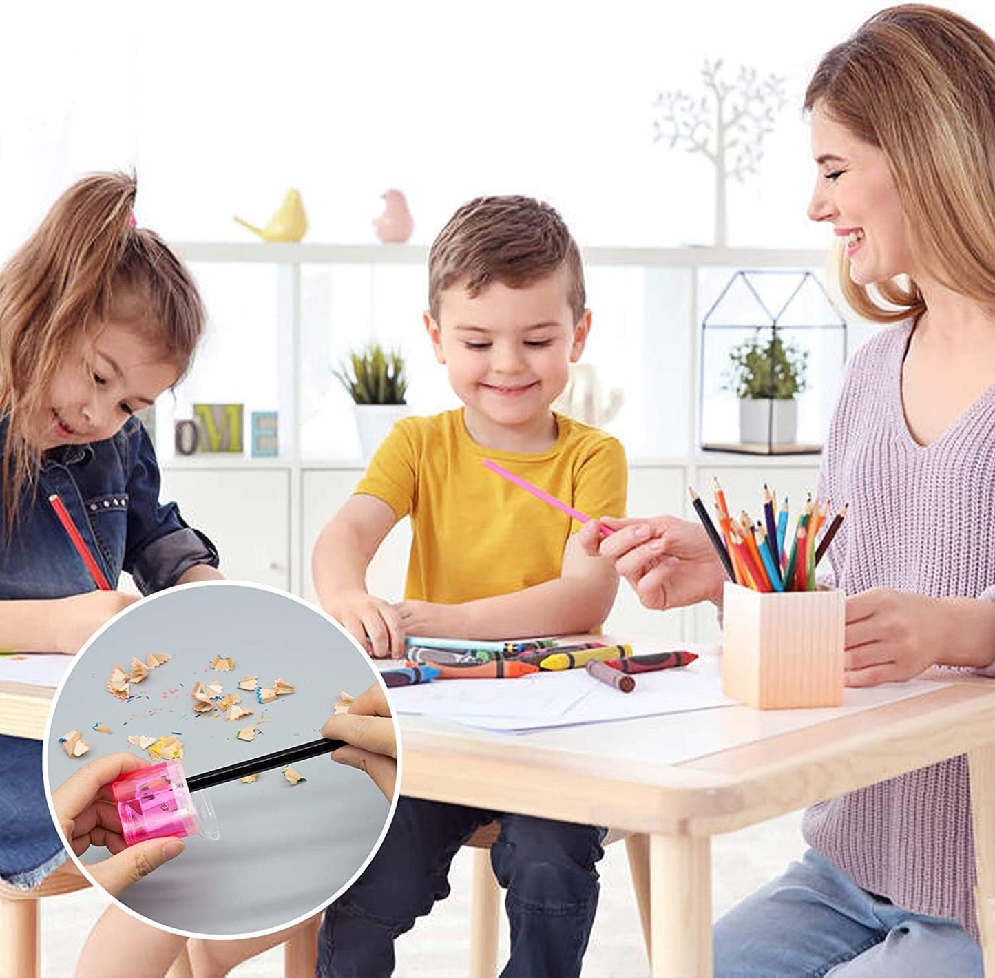 24 Pack Kids Pencil Sharpeners Small Handheld Dual Hole with Lid for Children Students