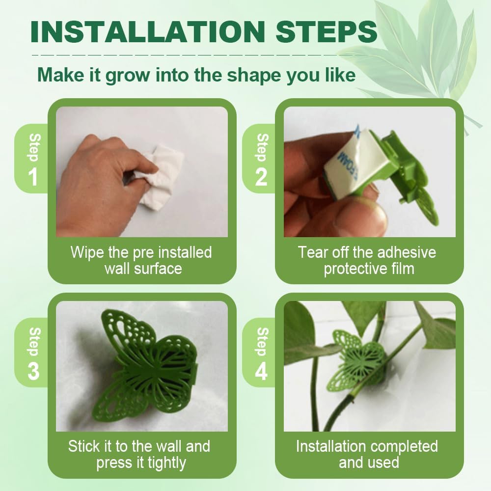 30 Green Butterfly Leaf Plant Clips Invisible Wall Plant Support Hooks Vinyl Cross Brackets for Indoor Outdoor Climbing Plants