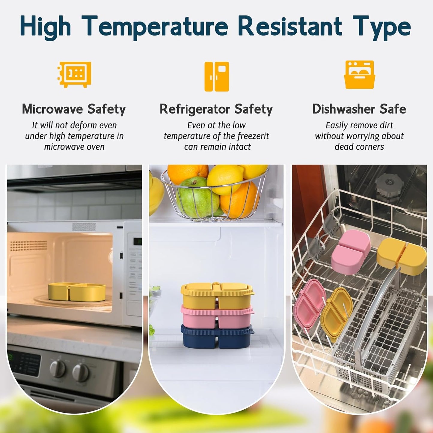 3 Pack Silicone Lunch Boxes Reusable with Lids Mini Double Compartment Portable Food Storage Containers for Picnic School Office