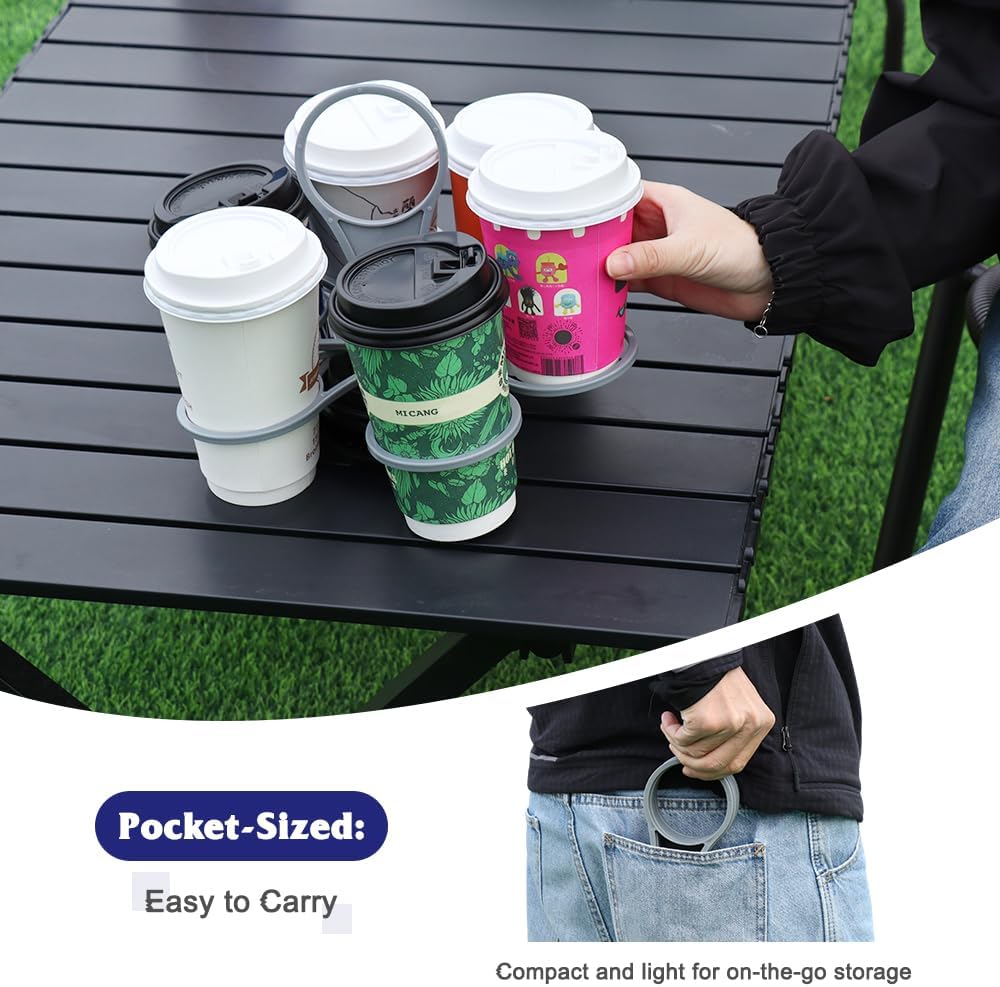 Foldable Drink Holder - 6-Cup Beverage Carrier/Storage Box - 2 Pack - Grey - Collapsible Cup Holder for Coffee/Soft Drinks/Pints/Beer - Portable Sturdy Durable Reusable - Ideal for Festivals Sports Events Concerts