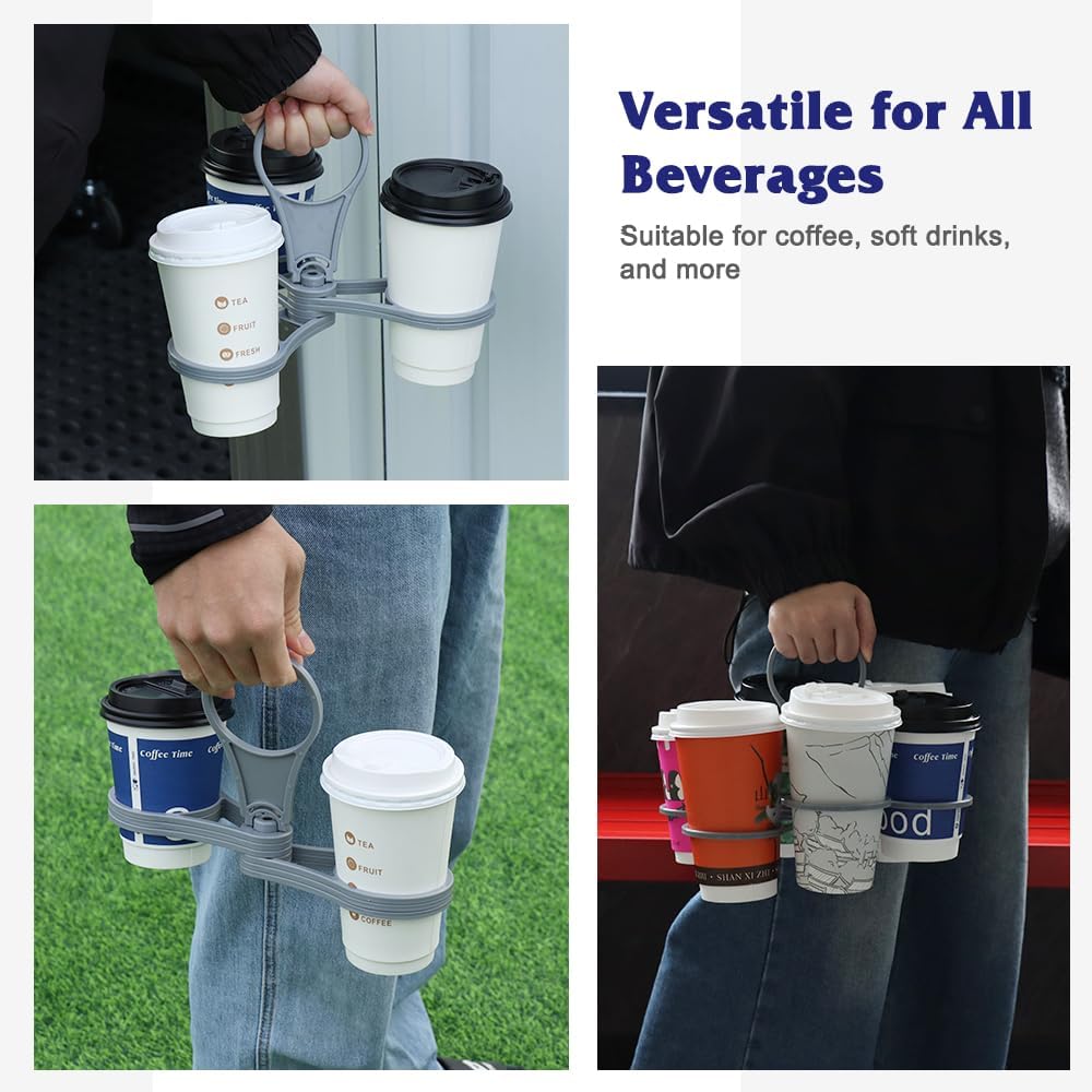 Foldable Drink Holder - 6-Cup Beverage Carrier/Storage Box - 2 Pack - Grey - Collapsible Cup Holder for Coffee/Soft Drinks/Pints/Beer - Portable Sturdy Durable Reusable - Ideal for Festivals Sports Events Concerts