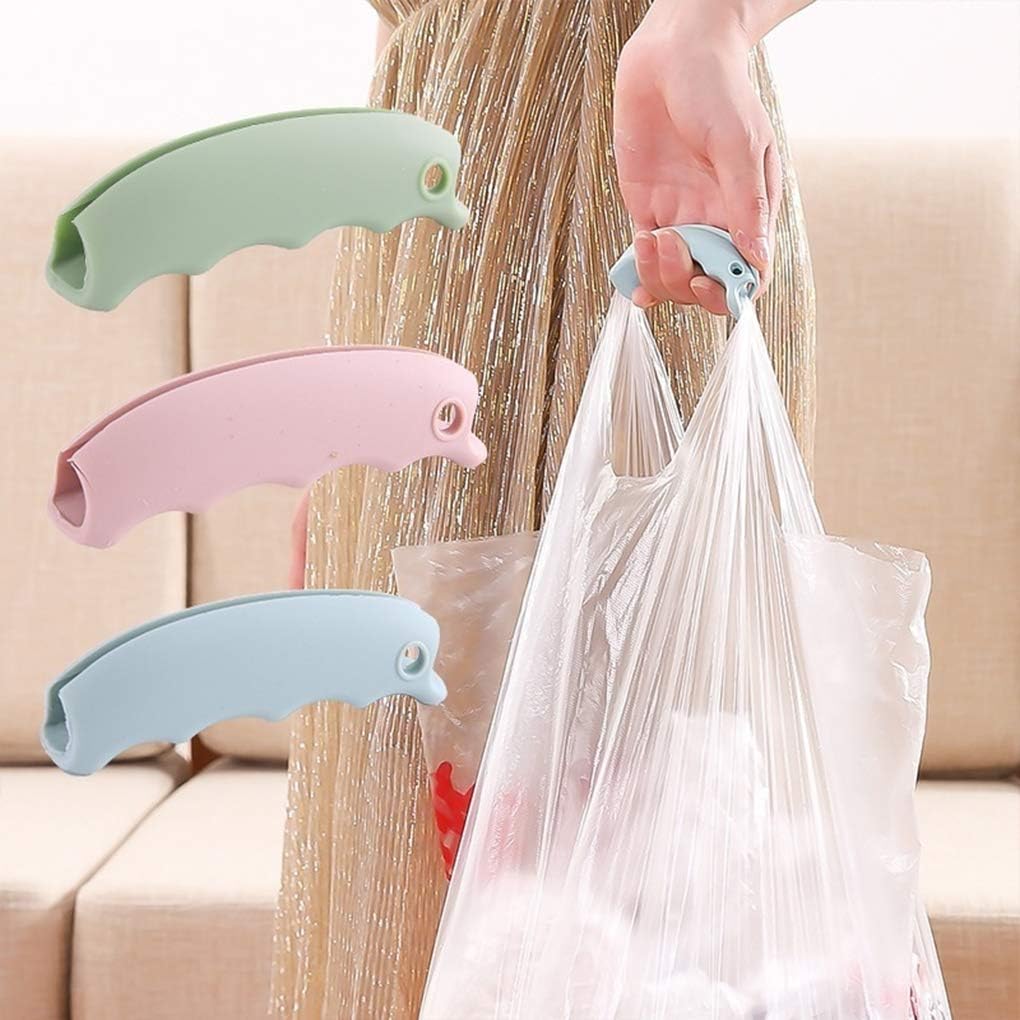 3-Piece Shopping Bag Handles Set - Blue Green Pink - Soft Padded Silicone Grips with Keyhole - Anti-Slip Comfortable Kitchen Gadget for Easy Shopping
