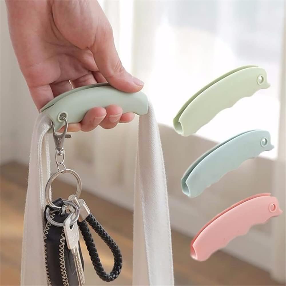 3-Piece Shopping Bag Handles Set - Blue Green Pink - Soft Padded Silicone Grips with Keyhole - Anti-Slip Comfortable Kitchen Gadget for Easy Shopping